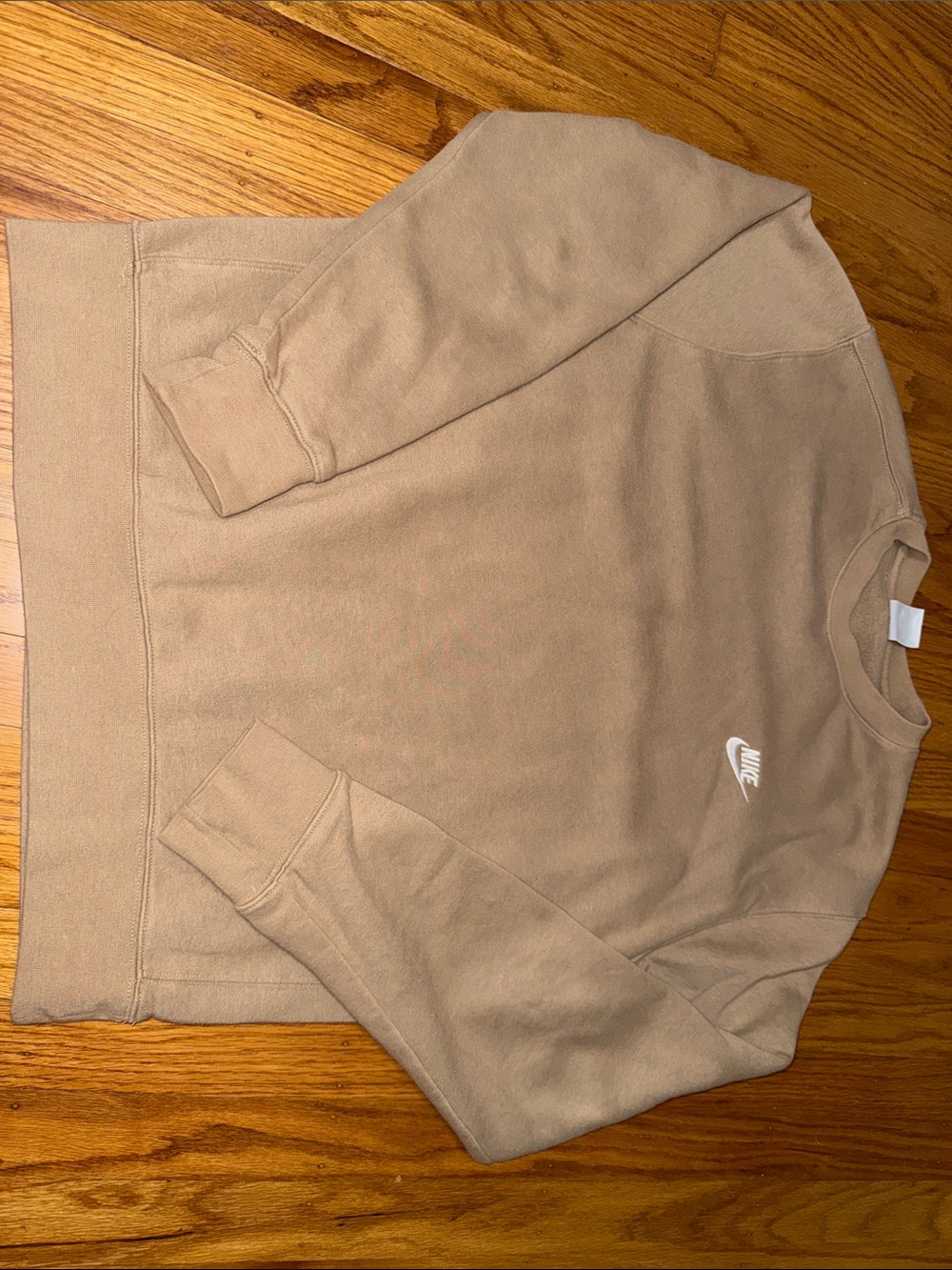 Nike Men’s Crewneck Sweatshirt in Tan with White Logo